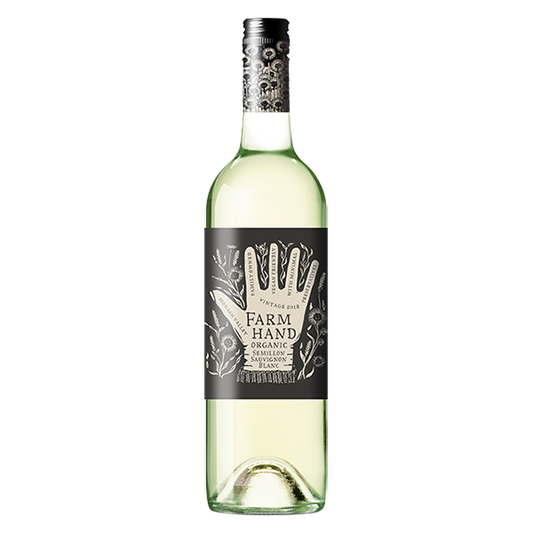 Farm Hand Organic Semillon Sauvignon Blanc with citrus, passionfruit, and zesty acidity.