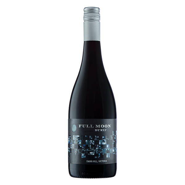 Full Moon Durif, a bold South Australian red wine with dark fruits, spice, and chalky tannins.