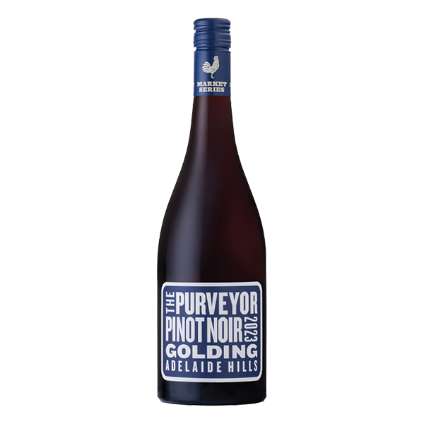 Golding Purveyor Pinot Noir with bright cherry, toasted spice, and a smooth, savoury finish.
