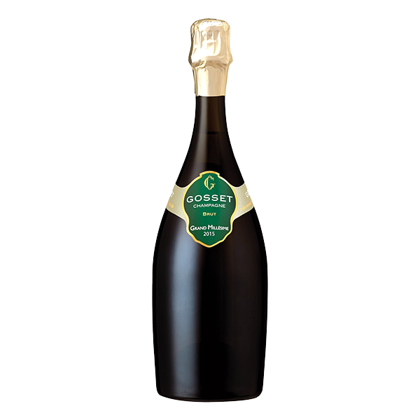 Gosset Grand Millésime 2015 Champagne with pear, citrus, and elegant mineral finish.