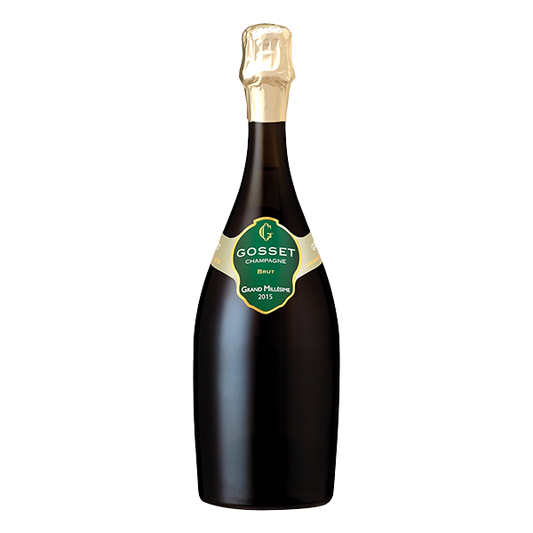 Gosset Grand Millésime 2015 Champagne with pear, citrus, and elegant mineral finish.