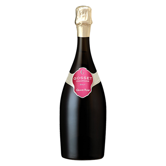 Gosset Grand Rosé Champagne with red cherry, strawberry, and elegant minerality.
