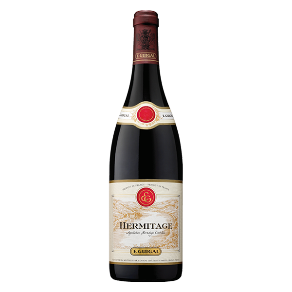 Guigal Hermitage Rouge, a powerful Rhône Syrah with red berries, spice, and fine tannins.