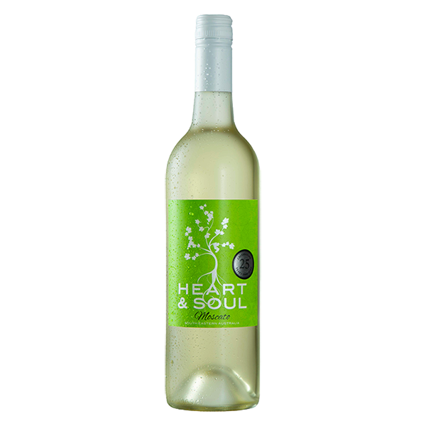 Heart & Soul Moscato with vibrant grape and tropical fruit flavours, balanced sweetness, and a crisp finish.
