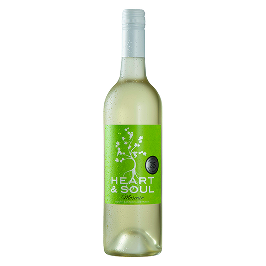 Heart & Soul Moscato with vibrant grape and tropical fruit flavours, balanced sweetness, and a crisp finish.