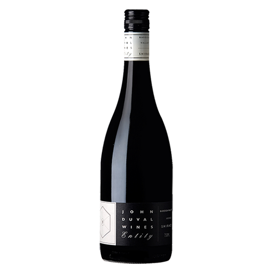 John Duval Entity Shiraz, a bold Barossa red with dark berries, chocolate, and fine tannins.