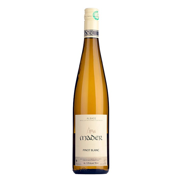 Jean-Luc Mader Pinot Blanc, vibrant Alsace white wine with pear, apple, and mineral notes.