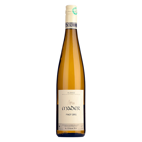 Jean Luc Mader Pinot Gris with peach, apple, tropical fruit, and rich, textured finish from Alsace.
