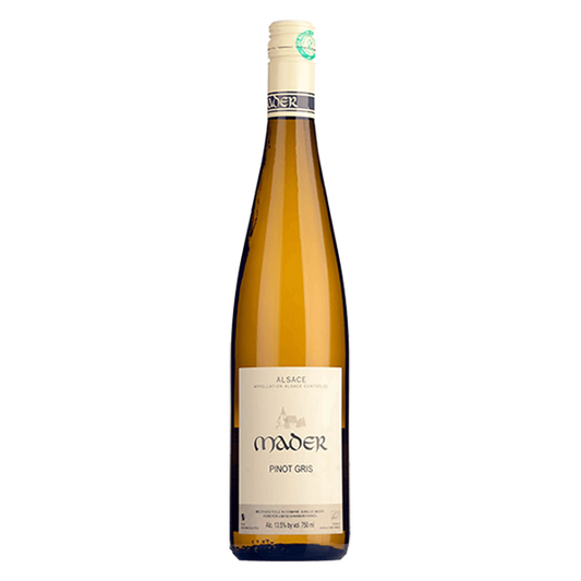 Jean Luc Mader Pinot Gris with peach, apple, tropical fruit, and rich, textured finish from Alsace.