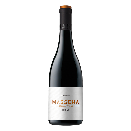 Massena Greenock Barossa Shiraz with dark plum, violets, liquorice, and toasty oak, finishing long with rich dark fruit and spice.