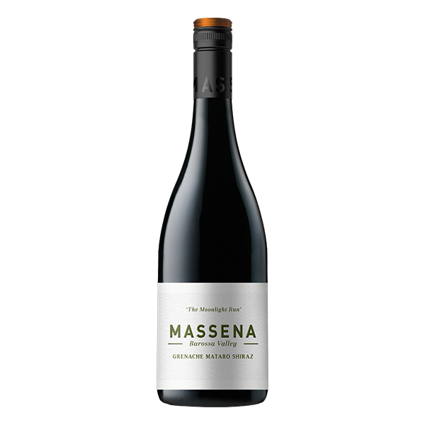 Massena The Moonlight Run GMS, a rich Barossa blend with dark cherry, kirsch, roasted spices, and fine tannins.