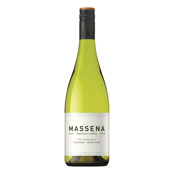 Massena The Surly Muse Viognier, a rich Barossa white with apricot, honeysuckle, wild fennel, and a creamy, mineral-driven finish.