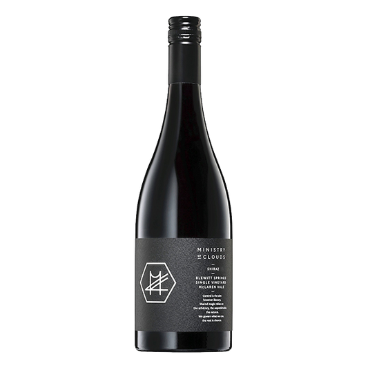 Ministry of Clouds Blewitt Springs Shiraz with bright cherry, blue fruits, fine sandy tannins, and subtle French oak complexity.