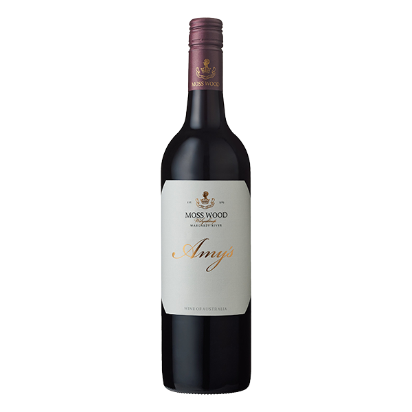 Moss Wood Amy’s, a vibrant Margaret River red wine with dark berries, firm tannins, and elegant oak.