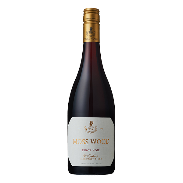 Moss Wood Pinot Noir, a deep crimson Margaret River red wine with strawberry, cherry, and fine tannins.