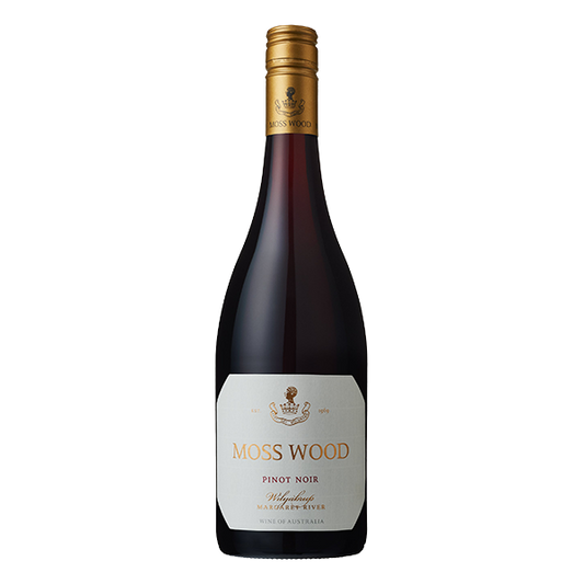Moss Wood Pinot Noir, a deep crimson Margaret River red wine with strawberry, cherry, and fine tannins.