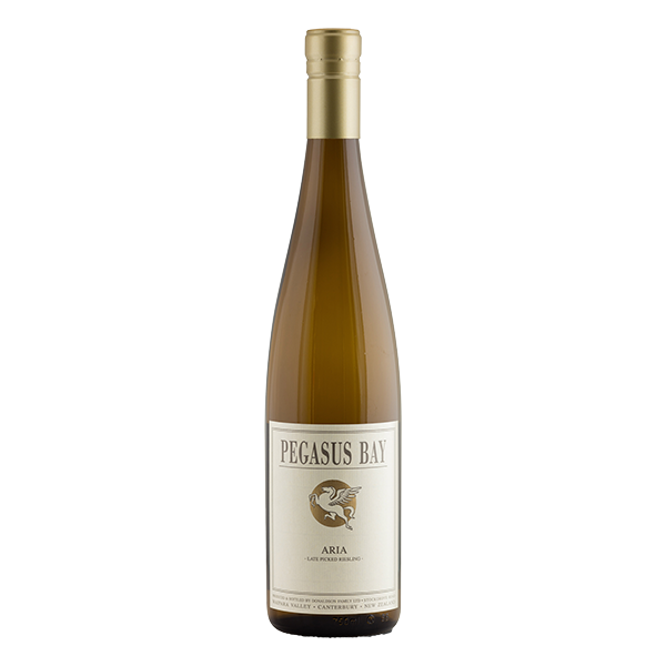 Pegasus Bay Aria, a North Canterbury dessert Riesling with citrus, floral notes, rich sweetness, and vibrant acidity.
