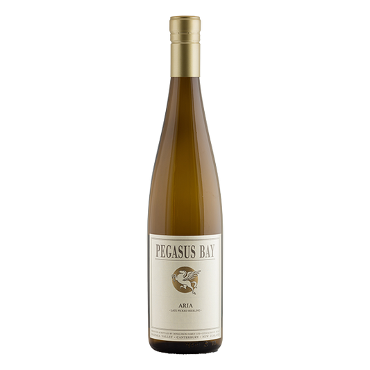 Pegasus Bay Aria, a North Canterbury dessert Riesling with citrus, floral notes, rich sweetness, and vibrant acidity.