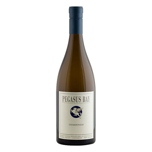 Pegasus Bay Chardonnay, a 94-point North Canterbury white wine with rockmelon, nectarine, and mandarin notes.