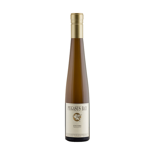 Pegasus Bay Encore Noble Riesling, a luxurious North Canterbury dessert wine with honey, quince, and rich botrytis intensity.