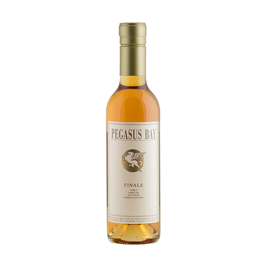 Pegasus Bay Finale Noble Semillon Sauvignon Blanc, a rich North Canterbury dessert wine with apricot, honey, and vibrant acidity.