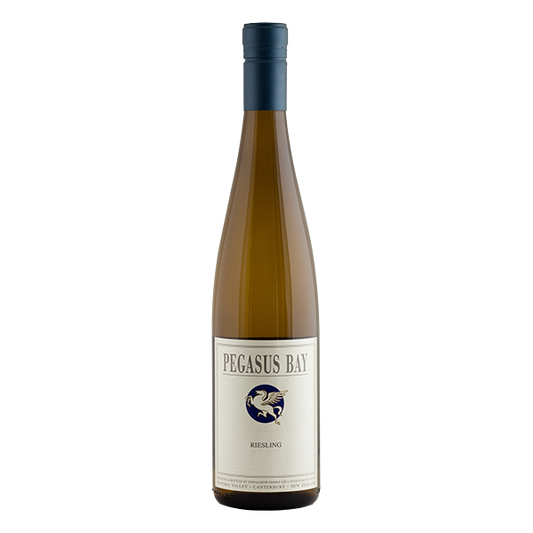 Pegasus Bay Riesling, an elegant North Canterbury white wine with citrus, tropical fruit, and vibrant acidity.