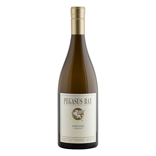 Pegasus Bay Virtuoso Chardonnay, a 95-point North Canterbury white wine with grapefruit, smoky bacon, and refined acidity.