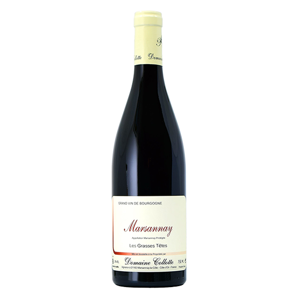 Philippe Collotte Marsannay Les Grasses Têtes with black cherry, dark berries, and refined tannins from Burgundy.