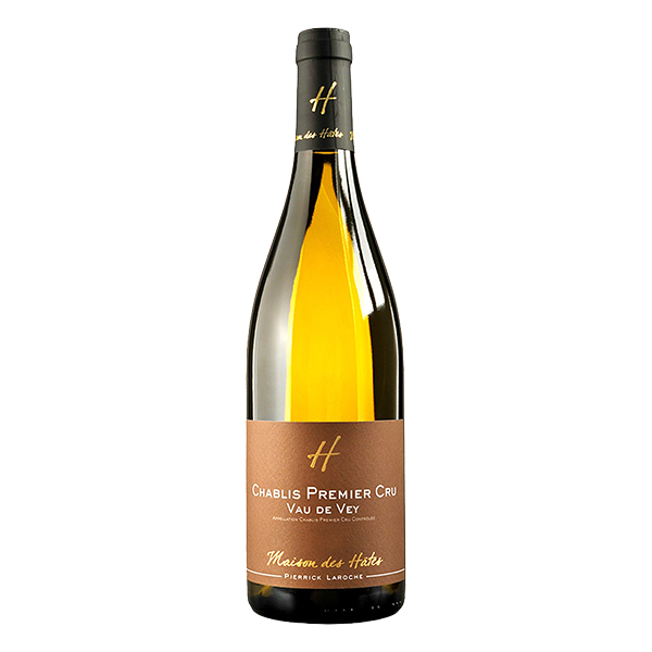 Pierrick Laroche Chablis Vau de Vey Premier Cru with floral aromas, citrus, stone fruit, and a refined saline finish.