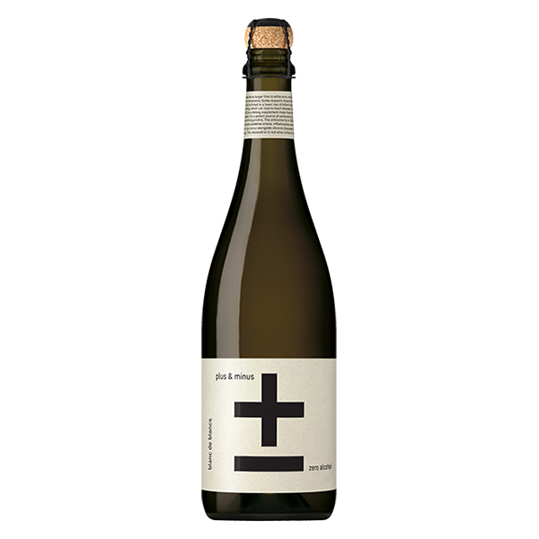 Plus & Minus Zero Alcohol Blanc de Blanc with citrus, apple, and crisp bubbles.