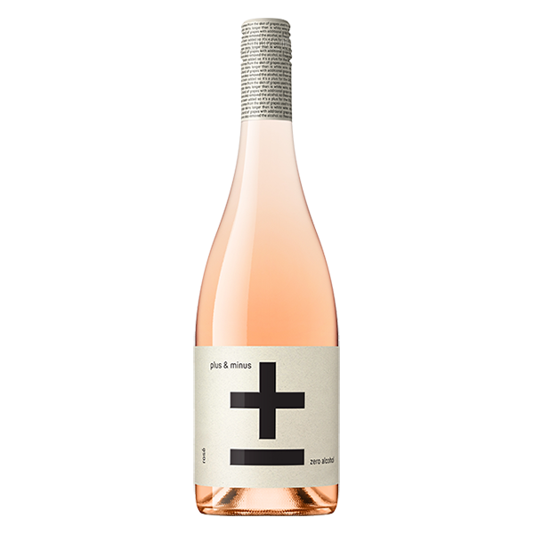 Plus & Minus Zero Alcohol Rosé with strawberries, ripe berries, and a zesty finish.
