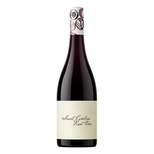 Sweet Caroline Pinot Noir, a light and silky red with dark cherry, strawberry, and subtle spice.