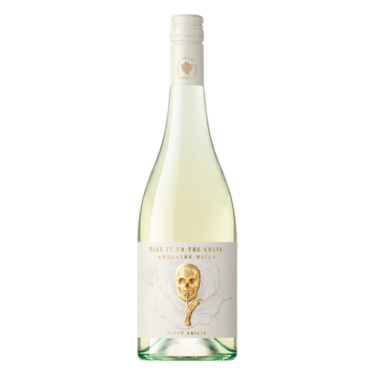 Take it to the Grave Pinot Grigio with citrus, green pear, stone fruit, and fresh herbs over a crisp, refreshing finish.