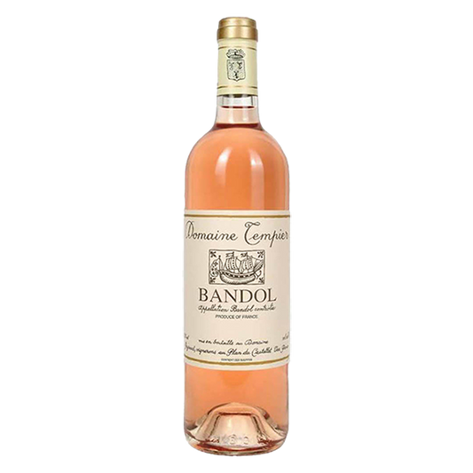 Domaine Tempier Bandol Rosé with delicate red fruit and a refined, mineral finish.