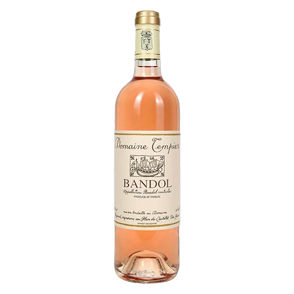 Domaine Tempier Bandol Rosé with delicate red fruit and a refined, mineral finish.