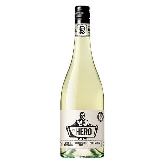 The Hero Pinot Grigio with nashi pear, lemon peel, and crisp saline minerality.
