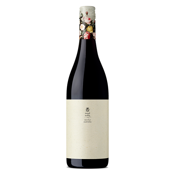 Tread Softly Merlot with red berry flavours, soft tannins, and a smooth, easy-drinking finish.