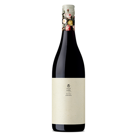 Tread Softly Merlot with red berry flavours, soft tannins, and a smooth, easy-drinking finish.