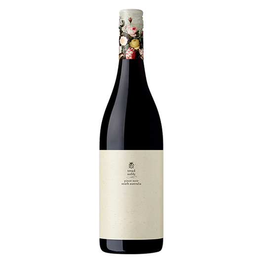 Tread Softly Pinot Noir with bright red fruit, subtle spice, and soft tannins.