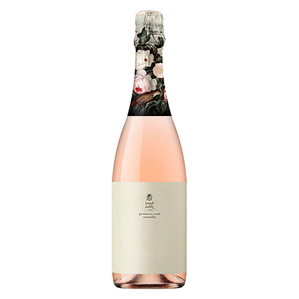 Tread Softly Prosecco Rosé with fresh pear, citrus, and a crisp, dry finish.
