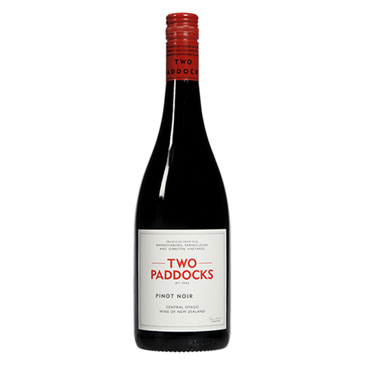 Two Paddocks Pinot Noir with dark cherry, ripe berry, and fine tannins from Central Otago.