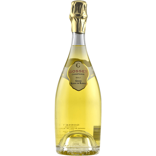 Gosset Grand Blanc de Blanc, a refined 100% Chardonnay Champagne with citrus, minerality, and fine mousse.