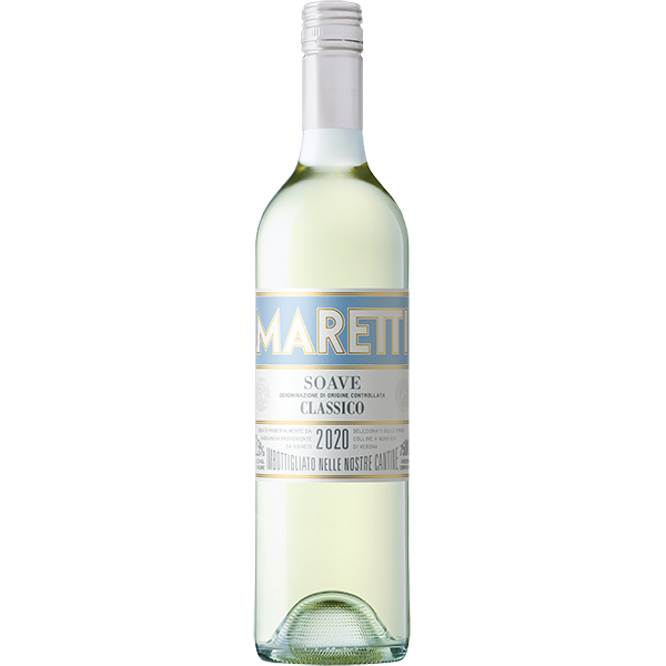 Maretti Soave Classico with stone fruit, citrus, almond, and a velvety mineral finish.