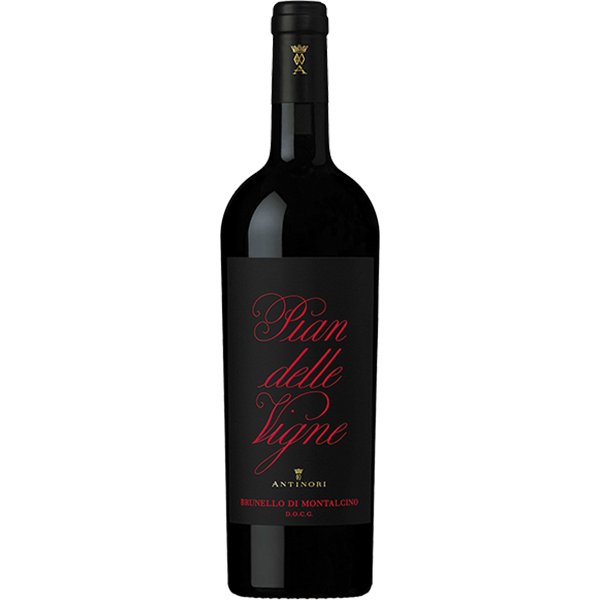 Pian delle Vigne Brunello di Montalcino with cherry, plum, and silky tannins from Tuscany.