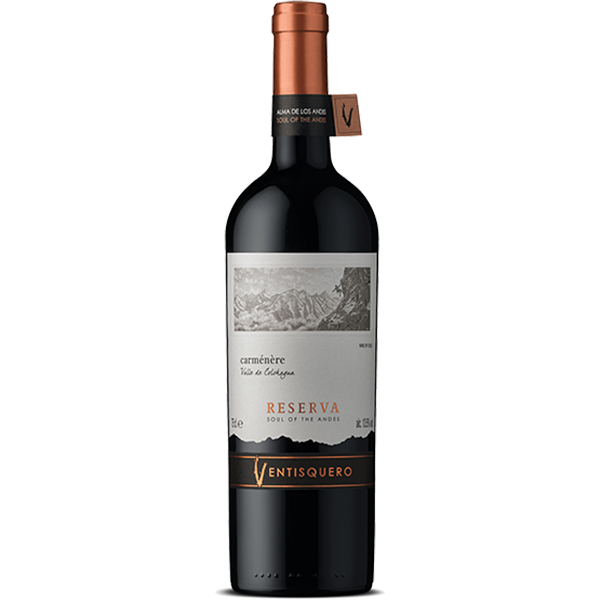 Viña Ventisquero Reserva Carménère with rich dark fruit, chocolate, and velvety tannins.